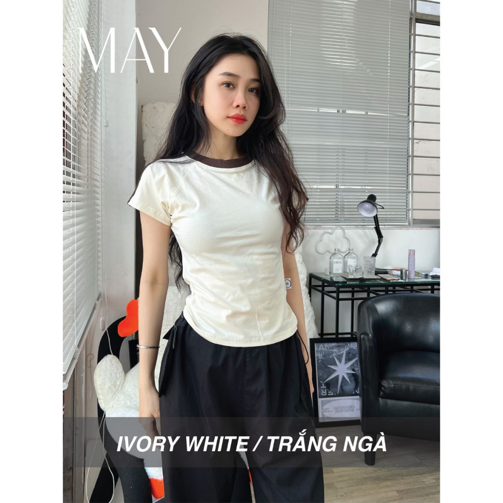 A10 - Áo Baby Tee Ôm Body Thun Co Dãn 4 Chiều Sọc Vai - Form Fit Body - Đen / Trắng / Trắng Ngà / Nâu