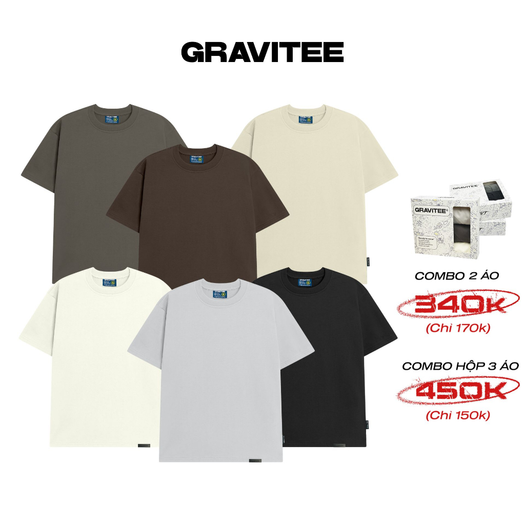 Áo thun trơn 280gsm Unisex Gravitee Blank Quality 100% Cotton Cao Cấp