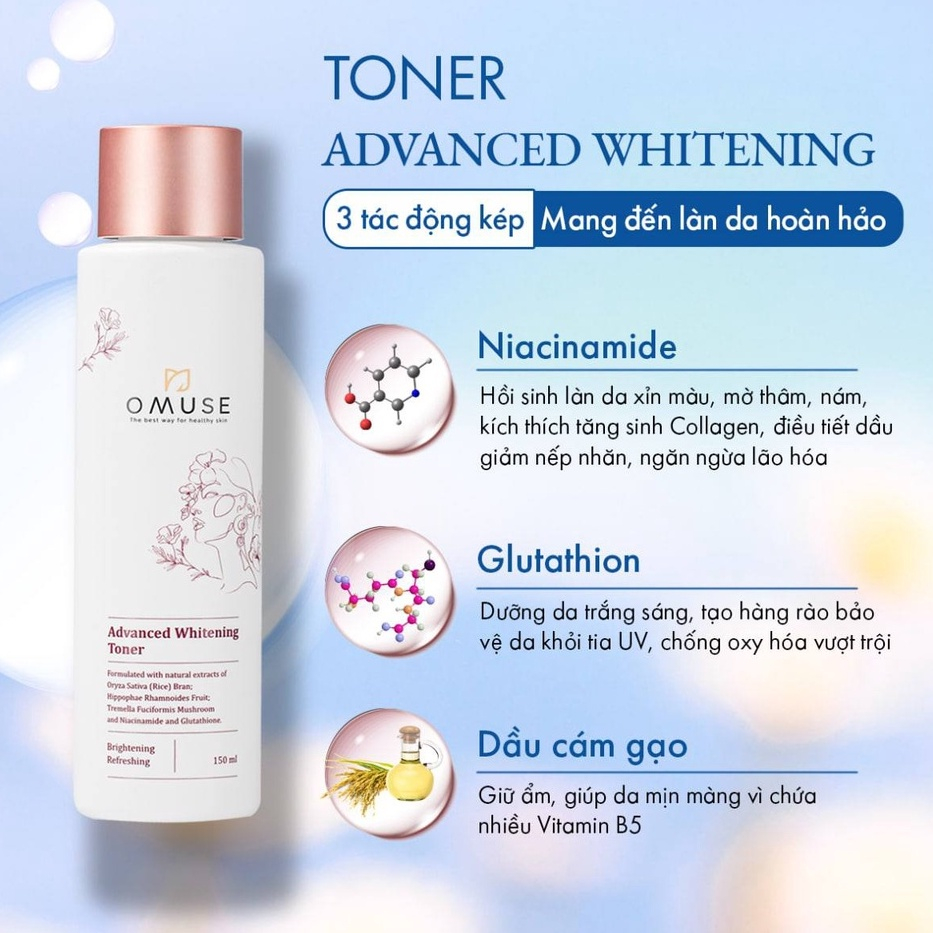 Nước Hoa Hồng Dưỡng Trắng Và Cân Bằng Độ Ẩm Da Omuse Advanced Whitening Toner 150ml | BigBuy360 - bigbuy360.vn