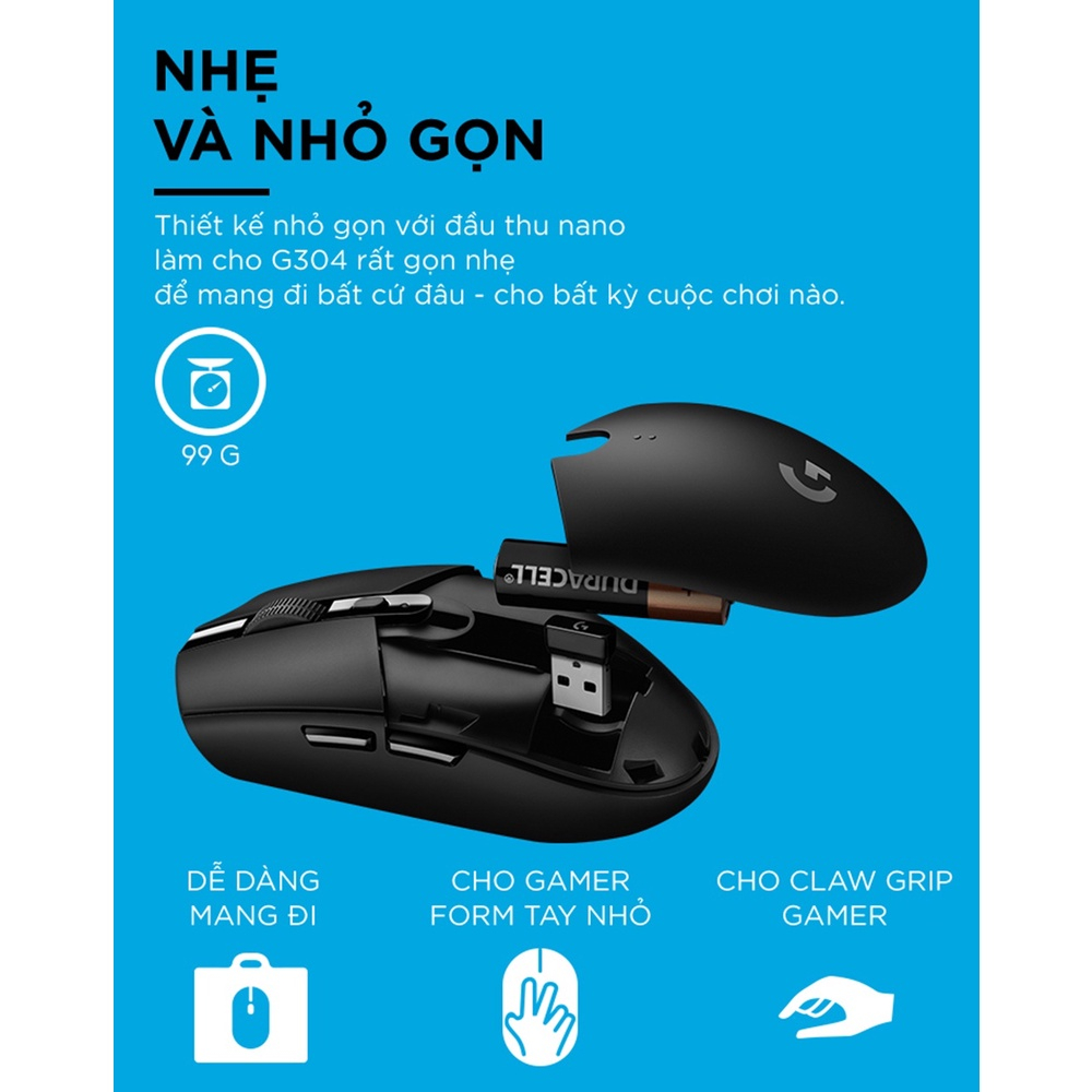 Chuột không dây Logitech G304 Lightspeed - Cảm biến Hero, 12k DPI, 6 nút lập trình