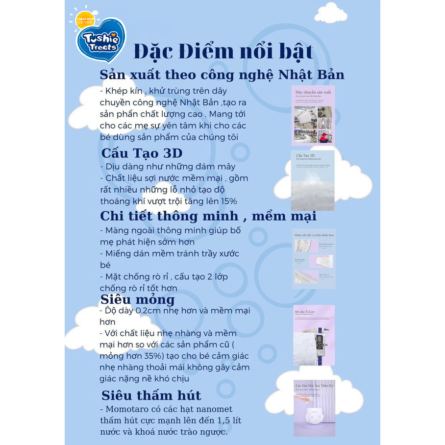 100/50 tả bỉm tushie treats Công nghệ Nhật bản ôm sát thấm hút thông thoáng bỉm em bé NB/S/M/L/XL2XL/3XL