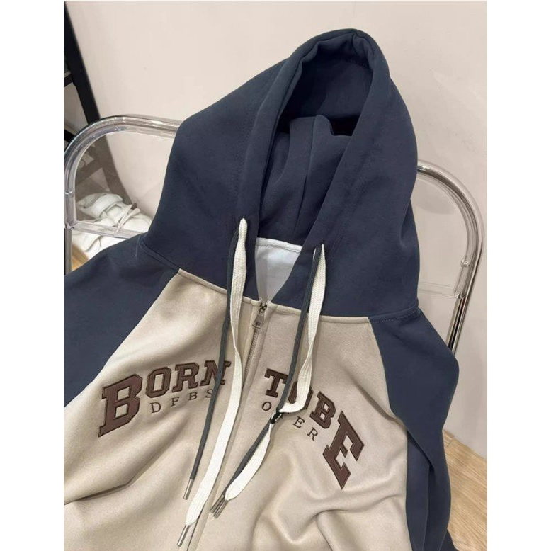 Áo Khoác Hoodie Zip 2 Màu Nam Nữ Ulzzang Unisex - Áo khoác nỉ mũ form rộng nỉ bông dày dặn in chữ BORN TOBE