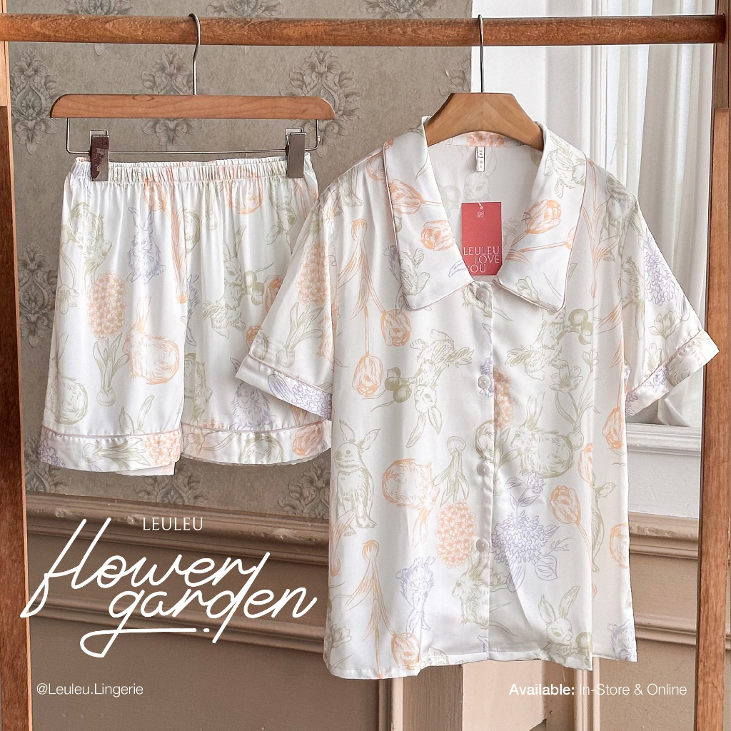 PYJAMAS ÁO CỘC QUẦN CỘC HỌA TIẾT THỎ VÀ HOA LEULEU.LINGERIE