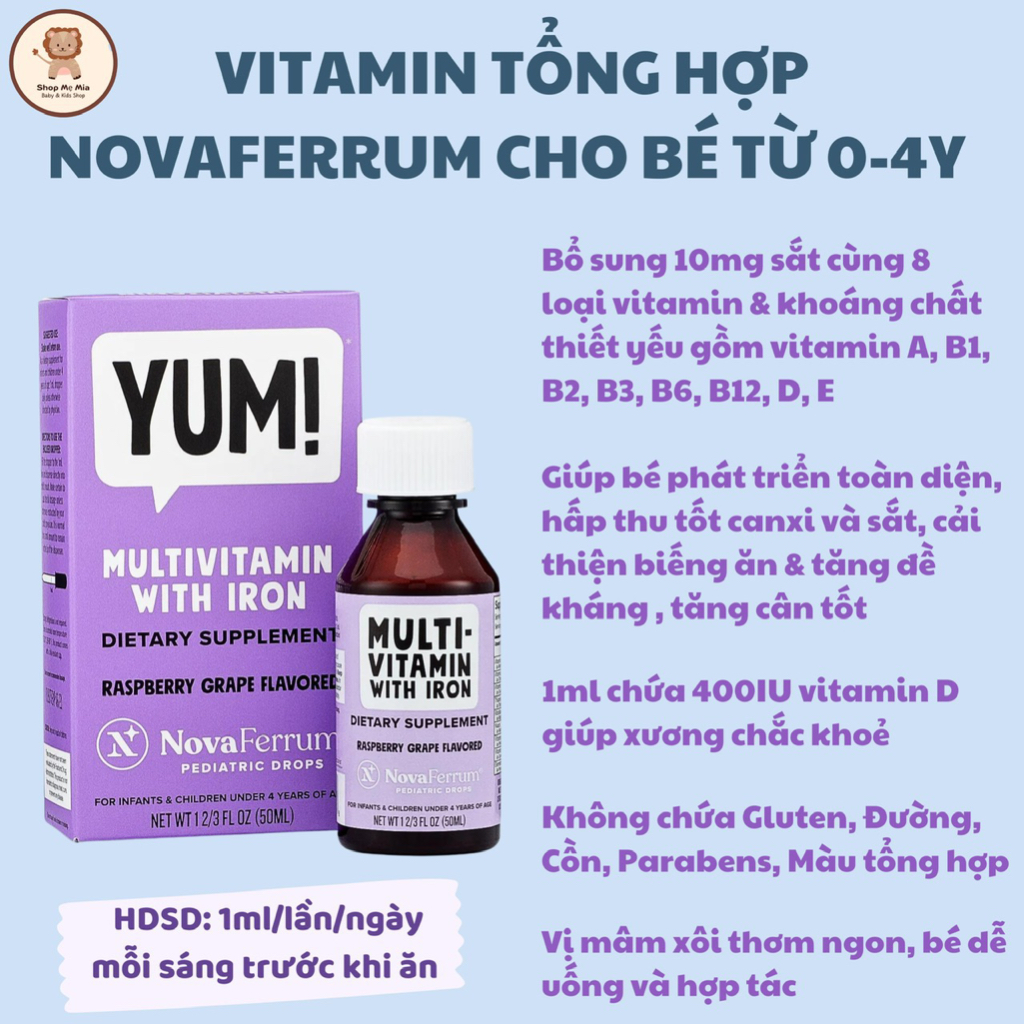 Vitamin Tổng Hợp Multivitamin Novaferrum Yum/Delish bổ sung Sắt & D3 cho bé từ sơ sinh