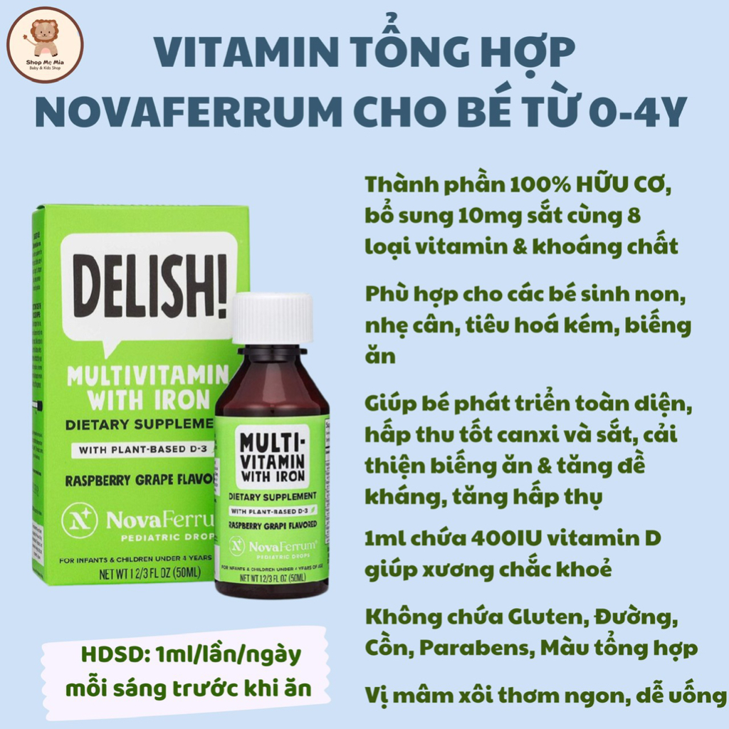 Vitamin Tổng Hợp Multivitamin Novaferrum Yum/Delish bổ sung Sắt & D3 cho bé từ sơ sinh