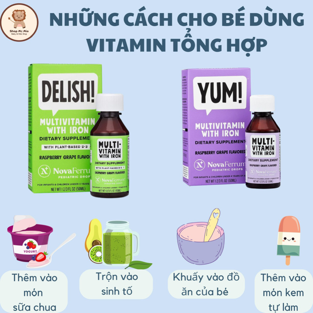 Vitamin Tổng Hợp Multivitamin Novaferrum Yum/Delish bổ sung Sắt & D3 cho bé từ sơ sinh