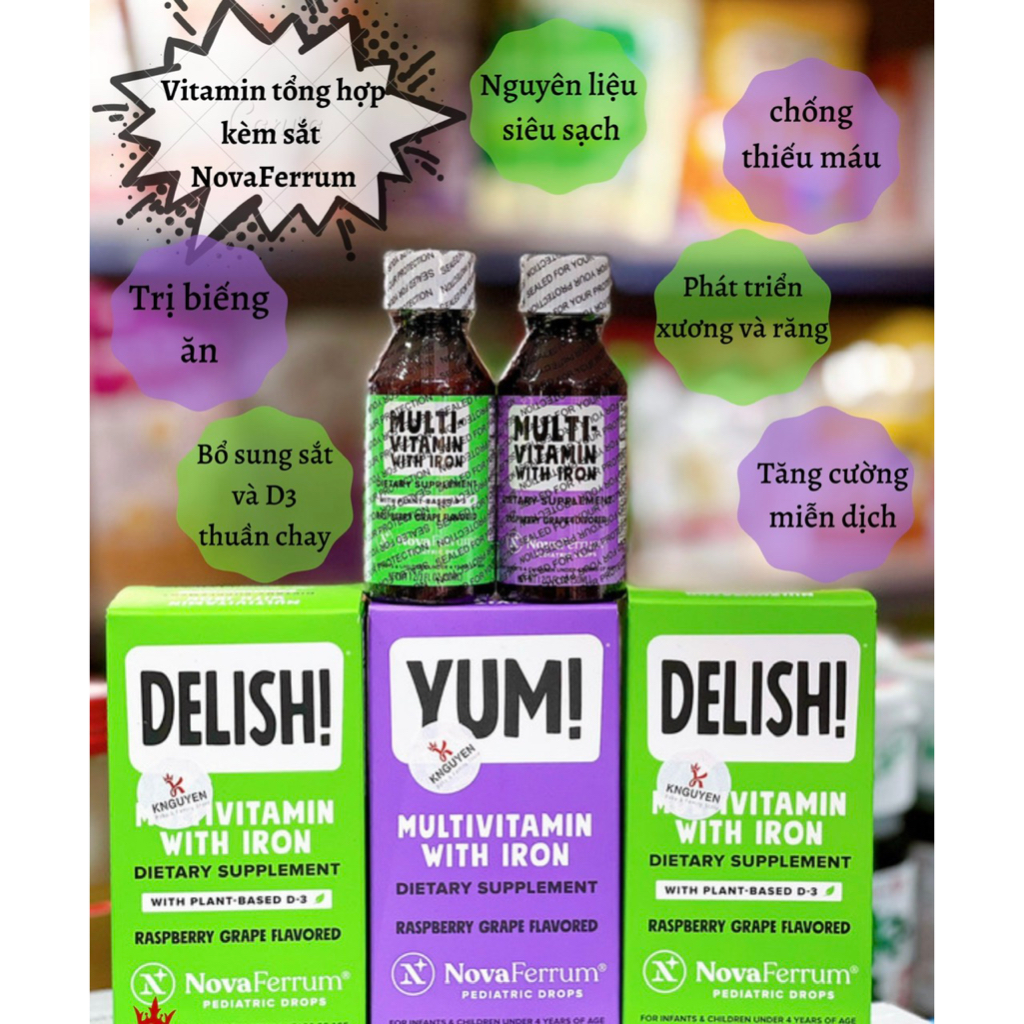 Vitamin Tổng Hợp Multivitamin Novaferrum Yum/Delish bổ sung Sắt & D3 cho bé từ sơ sinh