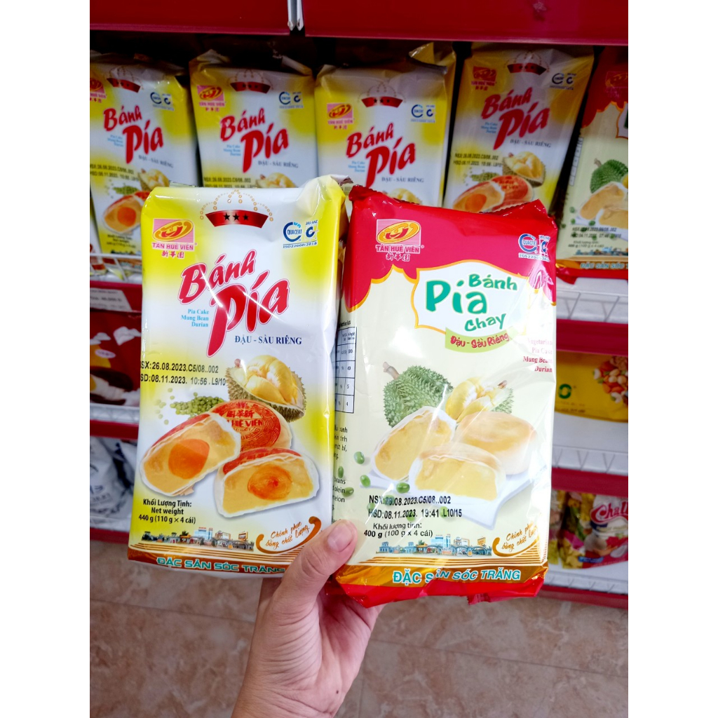 Bánh pía Tân Huê Viên 400g Đậu Sầu Riêng . Pía Chay Pía Trứng Gói 4 Chiếc luôn cập nhập date mới
