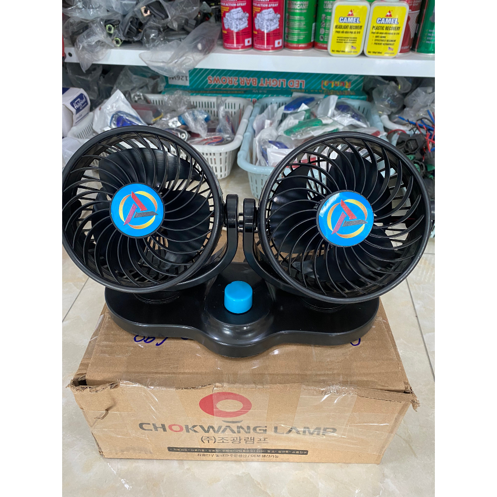 Quạt đôi xoay 360 loại to dành cho xe con, xe tải 12v 24v