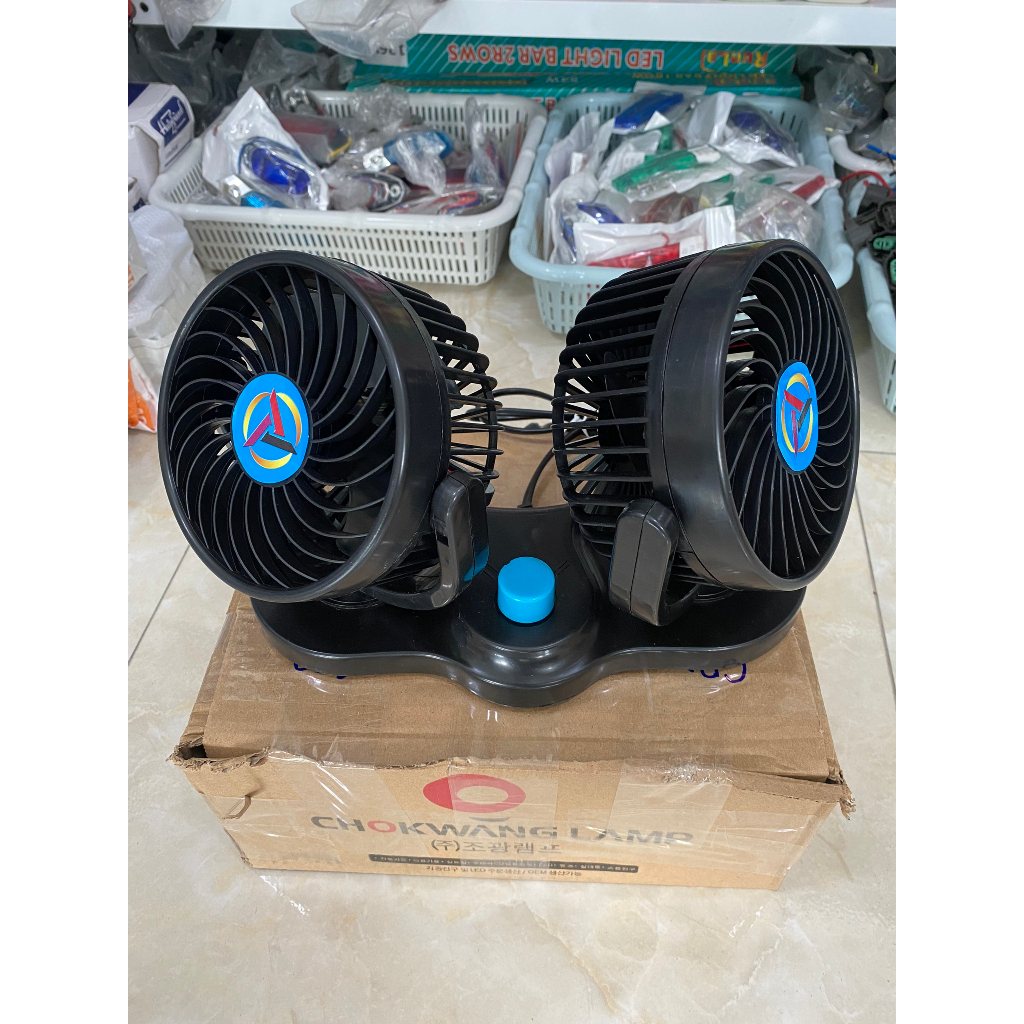 Quạt đôi xoay 360 loại to dành cho xe con, xe tải 12v 24v