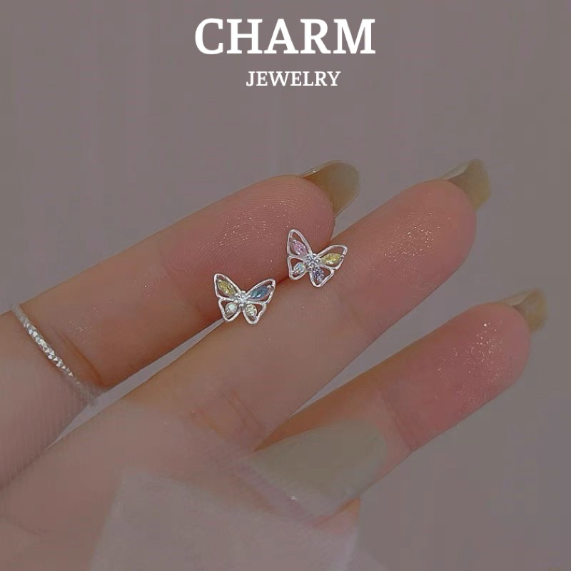 Khuyên Tai Hình Bướm Đính Đá Nhiều Màu Bạc925