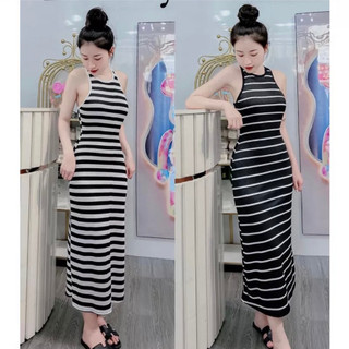 Đầm ôm body kẻ sọc, đầm sát nách, đầm nữ maxi sọc kẻ xinh xắn thời trang