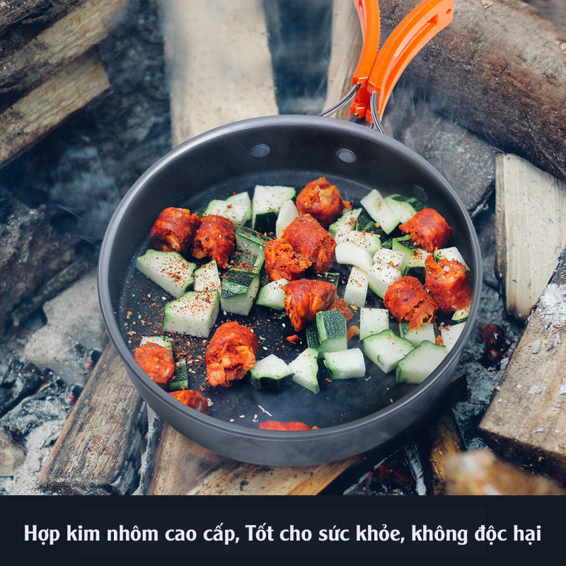 Bộ Nồi Nấu Ăn Dã Ngoại Hợp Kim Nhôm Cao Cấp Không Rỉ Chịu Nhiệt Tốt, Xoong Chảo Du Lịch Camping