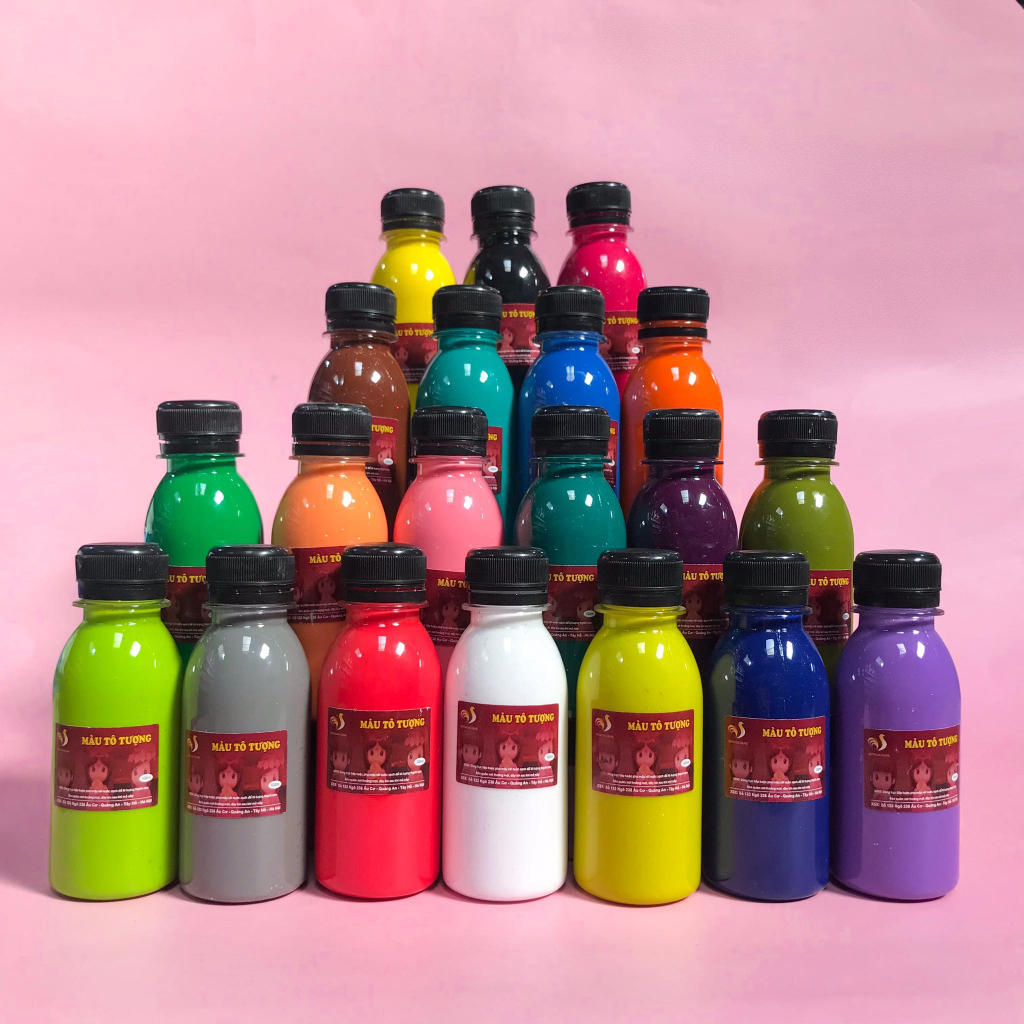 Bộ 20 Màu Nước Tô Tượng Thạch Cao Pha Sẵn Màu Thường HUNGACOLOR Chai 100ml