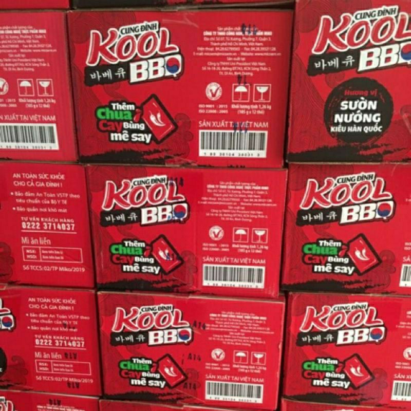 《 HCM 》Thùng 12 Tô Mì trộn Cung Đình Kool BBQ sườn nướng Hàn Quốc 105g