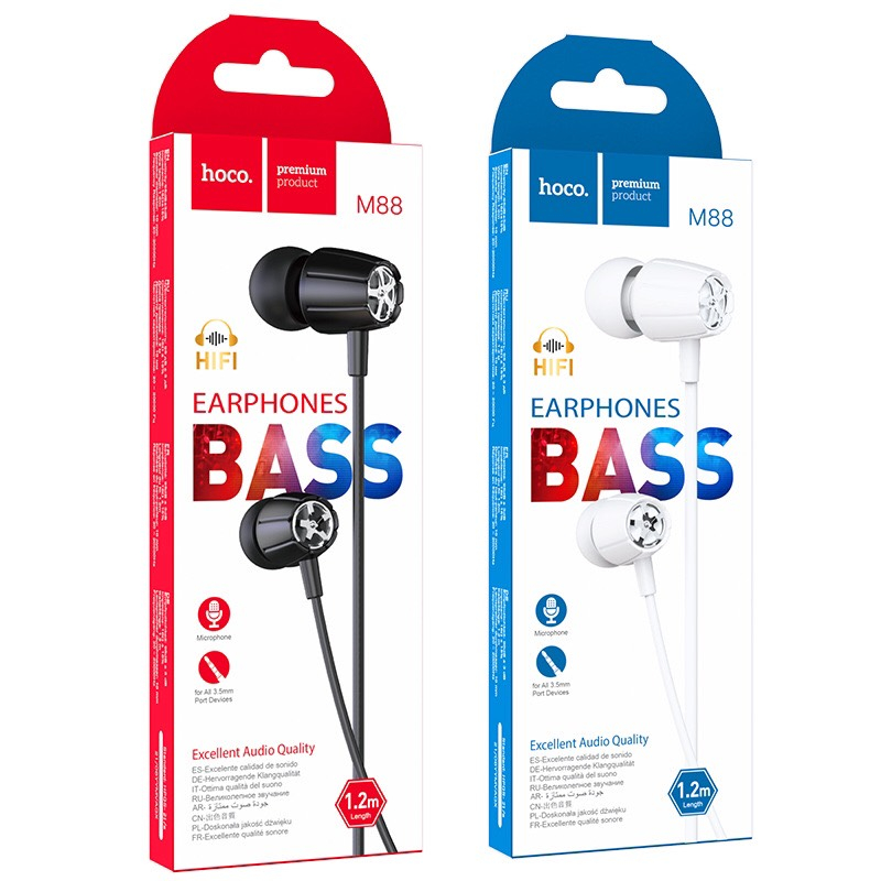 Tai nghe nhét tai Hoco M88 có mic độ dài 120cm chân cắm 3.5mm có 2 màu đen và trắng