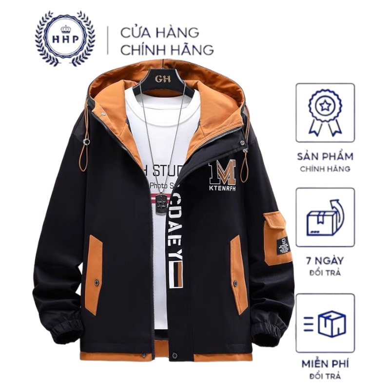 Áo Khoác Nam Có Nón Họa Tiết Chữ M Chạy Viền Thời Trang Phong Cách
