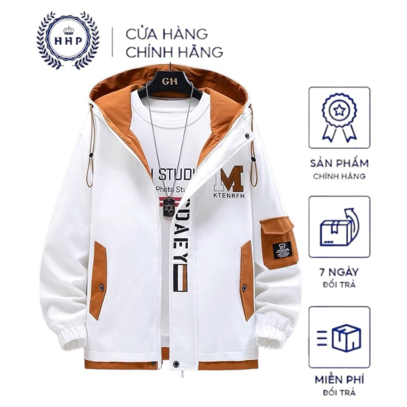 Áo Khoác Nam Có Nón Họa Tiết Chữ M Chạy Viền Thời Trang Phong Cách