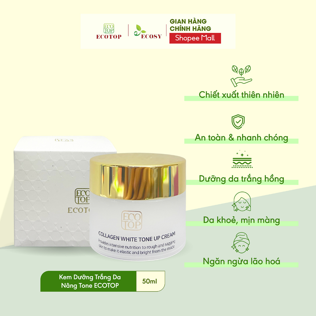 Kem Dưỡng Trắng Da Nâng Tone New ECO TOP Collagen White Tone Up Cream 50ml - Da Trắng Tự Nhiên, Hiệu Quả & An Toàn