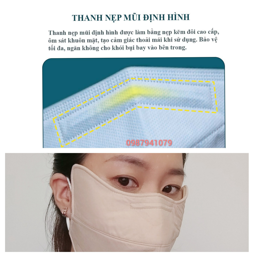 Khẩu trang, Khẩu trang vải cotton có kẽm mũi màu trơn tái sử dụng, dây rút điều chỉnh