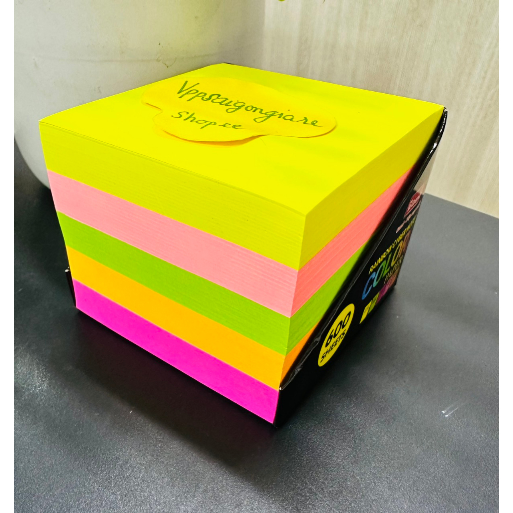 Cục Giấy Màu Giấy Note Không Keo 600 Tờ Màu Dạ Quang Grand 8516-Giấy Xếp Hình Origami