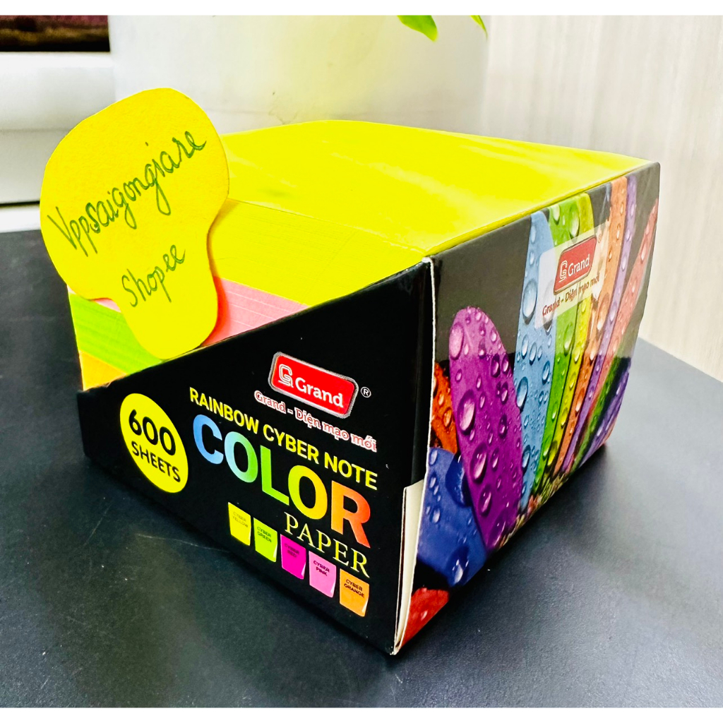 Cục Giấy Màu Giấy Note Không Keo 600 Tờ Màu Dạ Quang Grand 8516-Giấy Xếp Hình Origami