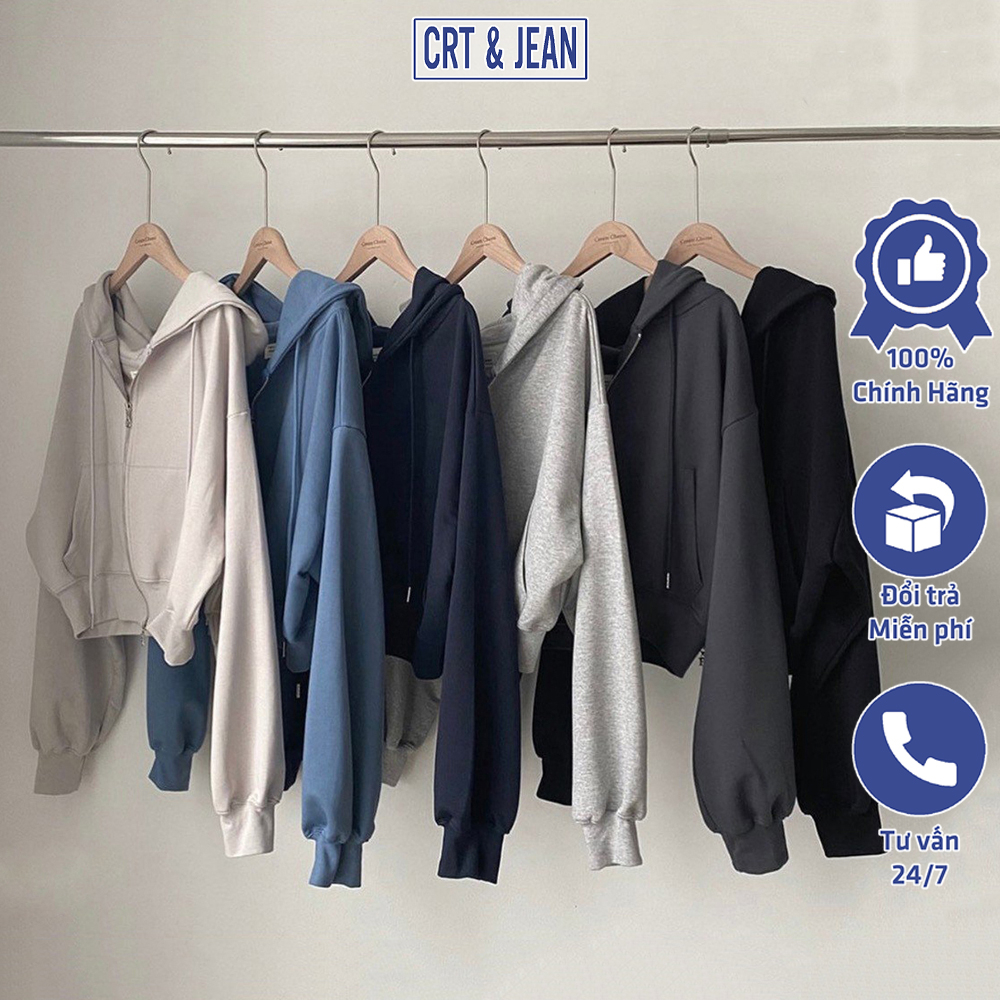 Áo khoác croptop nữ CRT&JEAN chất nỉ 2 da dáng rộng phong cách Hàn Quốc siêu xinh - AHD02