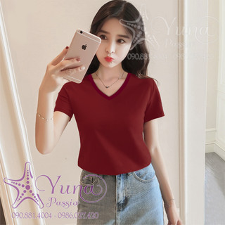 Áo Thun Thái Trơn Cổ Tim Form Body dưới 50kg Chất Mền Mịn Thoáng Mát, Áo Phông Trơn Nữ MIYUNA