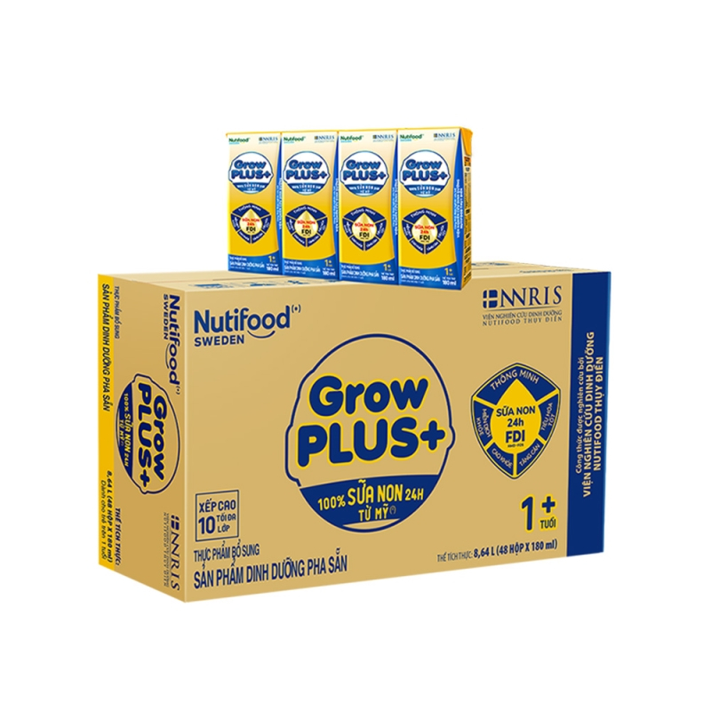 Thùng Sữa Bột Pha Sẵn GrowPLUS+ Sữa Non Tăng Đề Kháng 180ml - Trên 1 Tuổi (48 Hộp x 180ml)