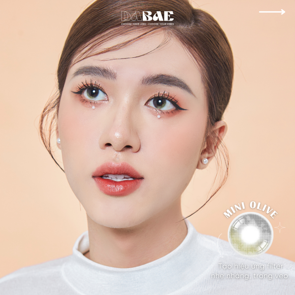 Kính áp tròng Hanoian Mini Olive lens cận màu olive không viền lens filter tự nhiên có độ hãng Dabae