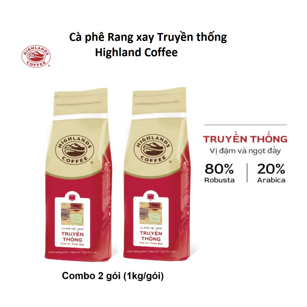 Combo 2 gói 1kg Cà phê bột Truyền thống Highlands Coffee. HSD Tháng 01.2025