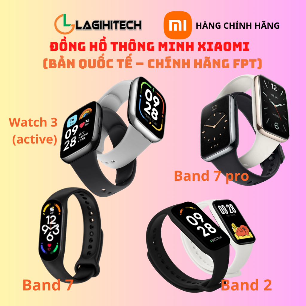 Đồng Hồ Thông Minh Xiaomi Mi Band 2 / Band 8 / Band 7 Pro / Redmi Watch 3 Active - Hàng Chính Hãng FPT
