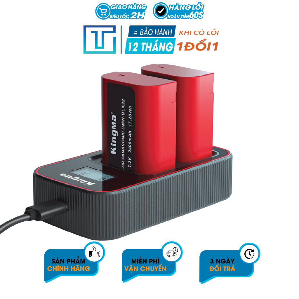 Bộ Pin sạc đôi KingMa DMW-BLK22 V4 cho Lumix  . BH 12 Tháng
