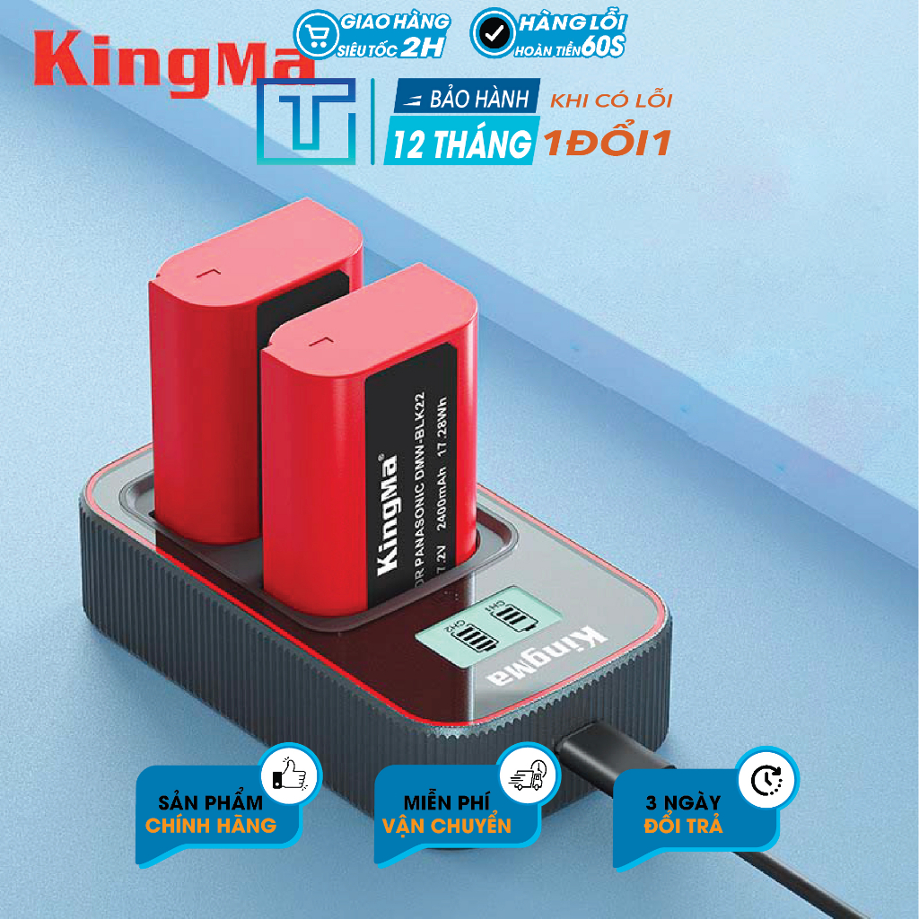 Bộ Pin sạc đôi KingMa DMW-BLK22 V4 cho Lumix  . BH 12 Tháng