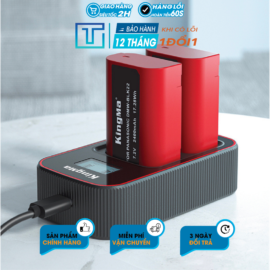 Bộ Pin sạc đôi KingMa DMW-BLK22 V4 cho Lumix  . BH 12 Tháng