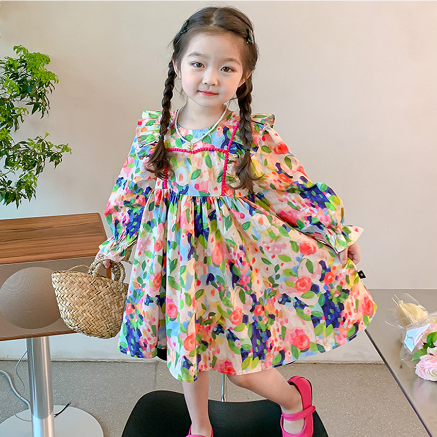 Váy Thu Đông Bé Gái Dài Tay Chất Thô Cotton💥 CAO CẤP 💥 đầm thu đông trẻ em dài tay dáng xoè 7-30kg
