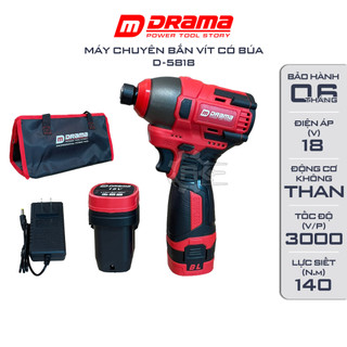 Máy chuyên vít pin DRAMA D5818, Lực siết 140Nm, Không Chổi Than, Tặng 1 túi vải