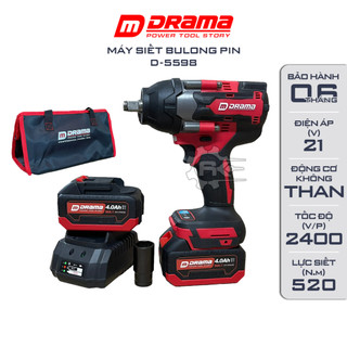 Máy siết bulong pin DRAMA D5598, Động cơ bền bỉ mạnh mẽ, Lực siết 520Nm, Tặng túi vải