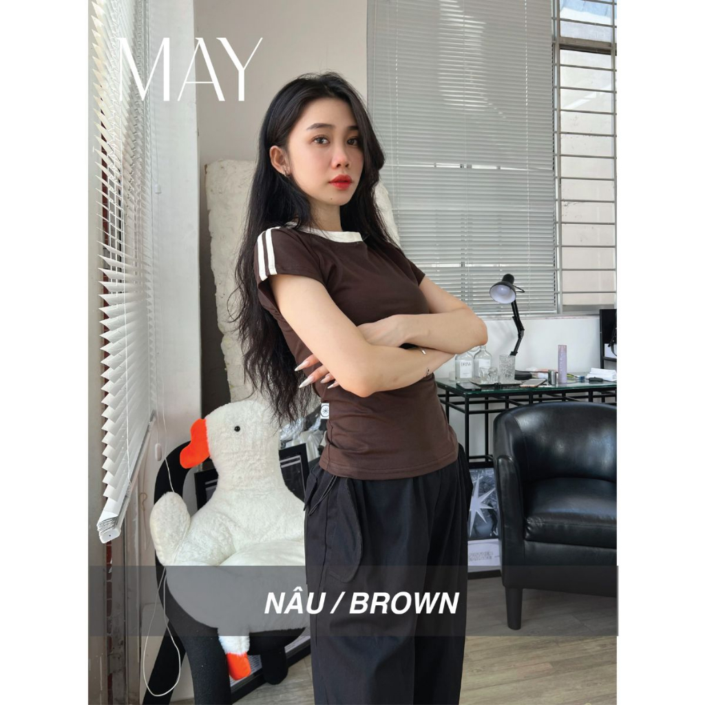 A10 - Áo Baby Tee Ôm Body Thun Co Dãn 4 Chiều Sọc Vai - Form Fit Body - Đen / Trắng / Trắng Ngà / Nâu