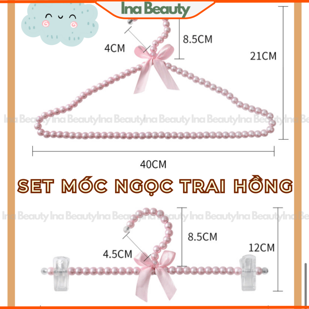 Set Móc Áo Kẹp Quần Ngọc Trai Giả Sang Trọng Chụp Ảnh Trang Trí Shop Màu Hồng