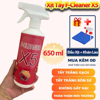 Nước Tẩy Trắng Ron, Sàn Gạch Men Cực Trắng F-Cleaner X5 650ml Tặng Kèm Vòi Xịt + Khăn Lau Làm Sạch Bề Mặt Sàn Nhà