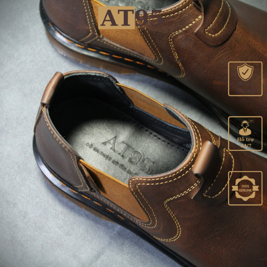 Giày boots nam cổ lửng da bò sáp nâu đỏ cao cấp thương hiệu W