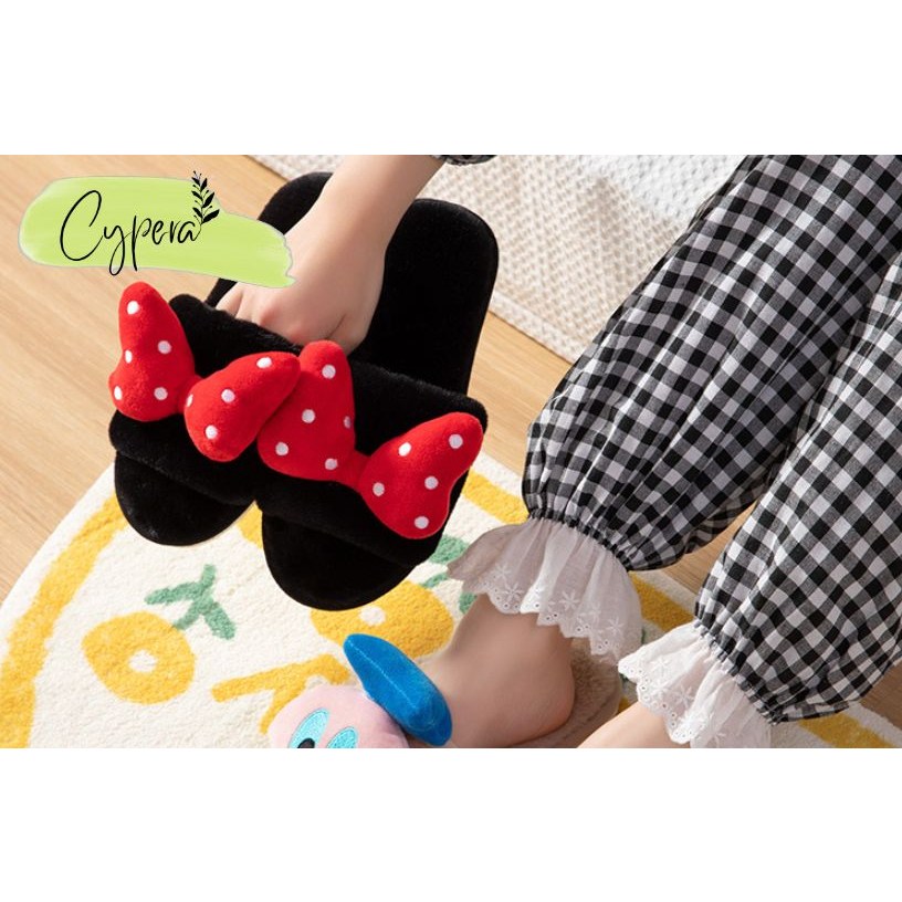 Dép Lông Công Chúa Bạch Tuyết Nơ Đỏ Dễ Thương - D164