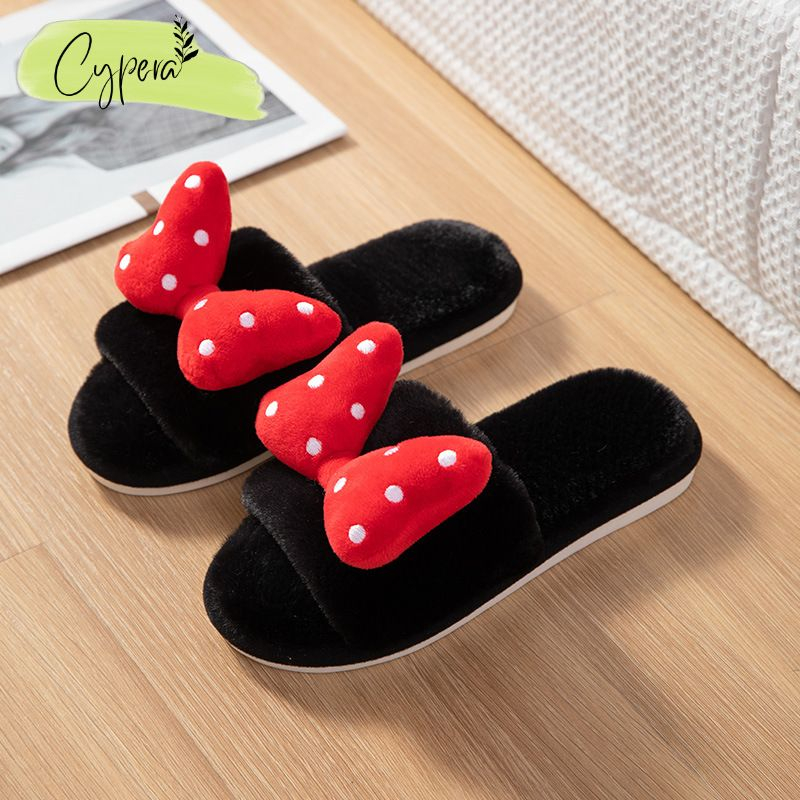 Dép Lông Công Chúa Bạch Tuyết Nơ Đỏ Dễ Thương - D164