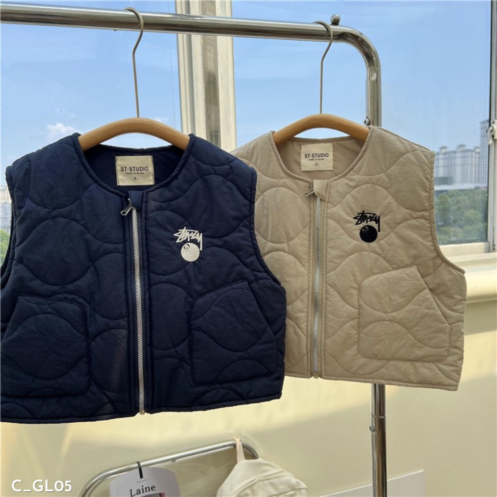 Áo gile phao thêu chữ cho bé trai, áo gile phao thu đông Embes Kids 11kg - 31kg