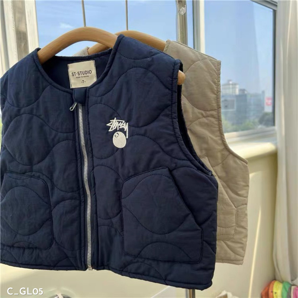 Áo gile phao thêu chữ cho bé trai, áo gile phao thu đông Embes Kids 11kg - 31kg