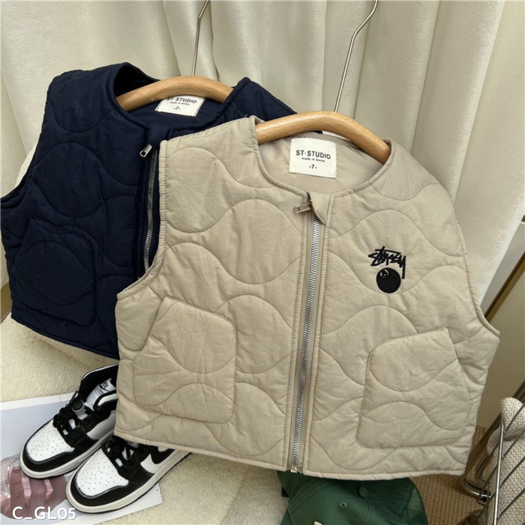 Áo gile phao thêu chữ cho bé trai, áo gile phao thu đông Embes Kids 11kg - 31kg