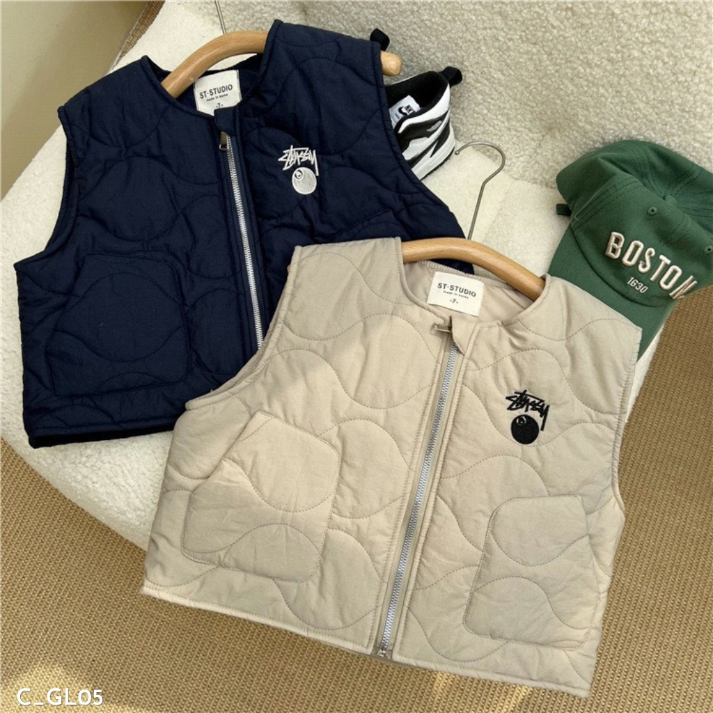 Áo gile phao thêu chữ cho bé trai, áo gile phao thu đông Embes Kids 11kg - 31kg