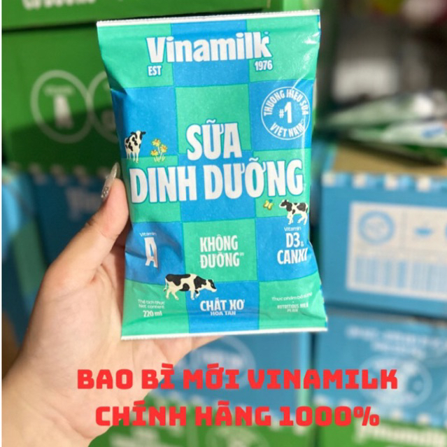 (Bao Bì Mới )5 Bịch Sữa Bò Tiệt Trùng Vinamilk Nguyên Chất Không Đường 220ml