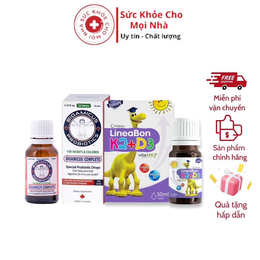 Combo men 10 chủng BioAmicus Complete 10ml và Lineabon D3K2 giúp tăng cường sức đề kháng cho bé